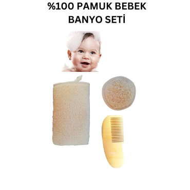 %100 Doğal Pamuk Bebek Banyo Lifi, Doğal Pamuklu Bebek Yüz Lifi, Bebek Limon Ağacı Ahşap Tarak Set
